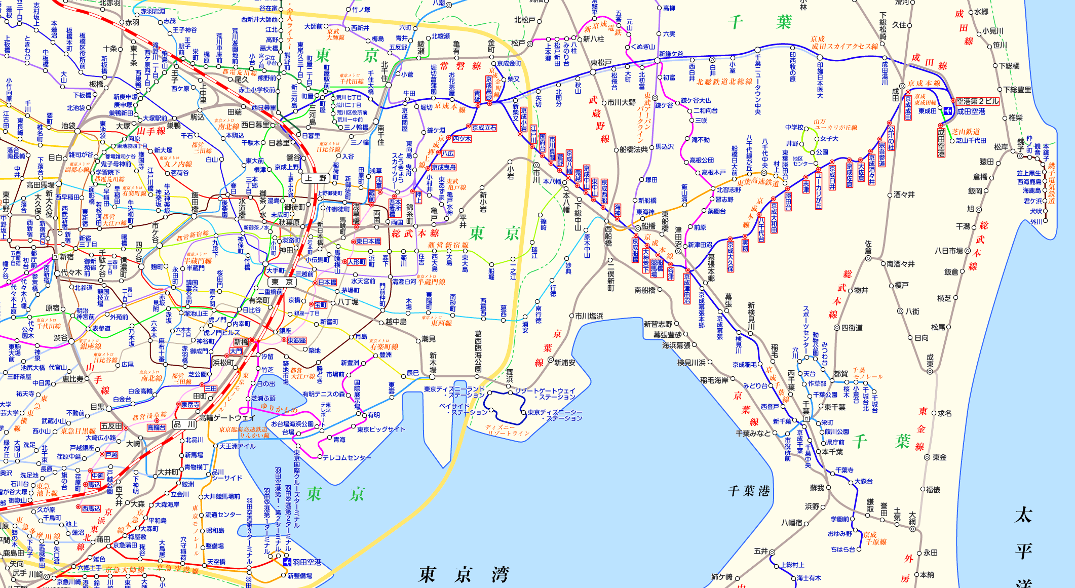 都営浅草線 成田空港行き（京成本線経由）の路線図