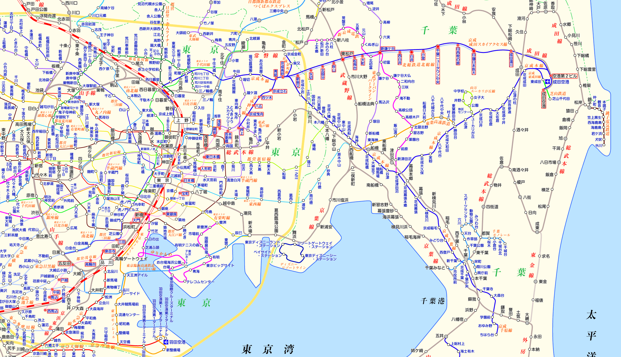 都営浅草線 成田空港行き（成田スカイアクセス線経由）の路線図