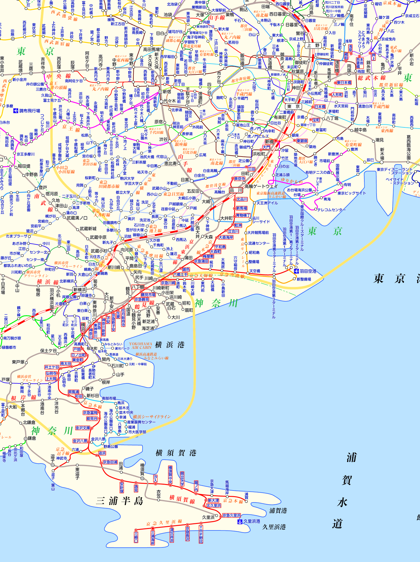 都営浅草線 三崎口行きの路線図