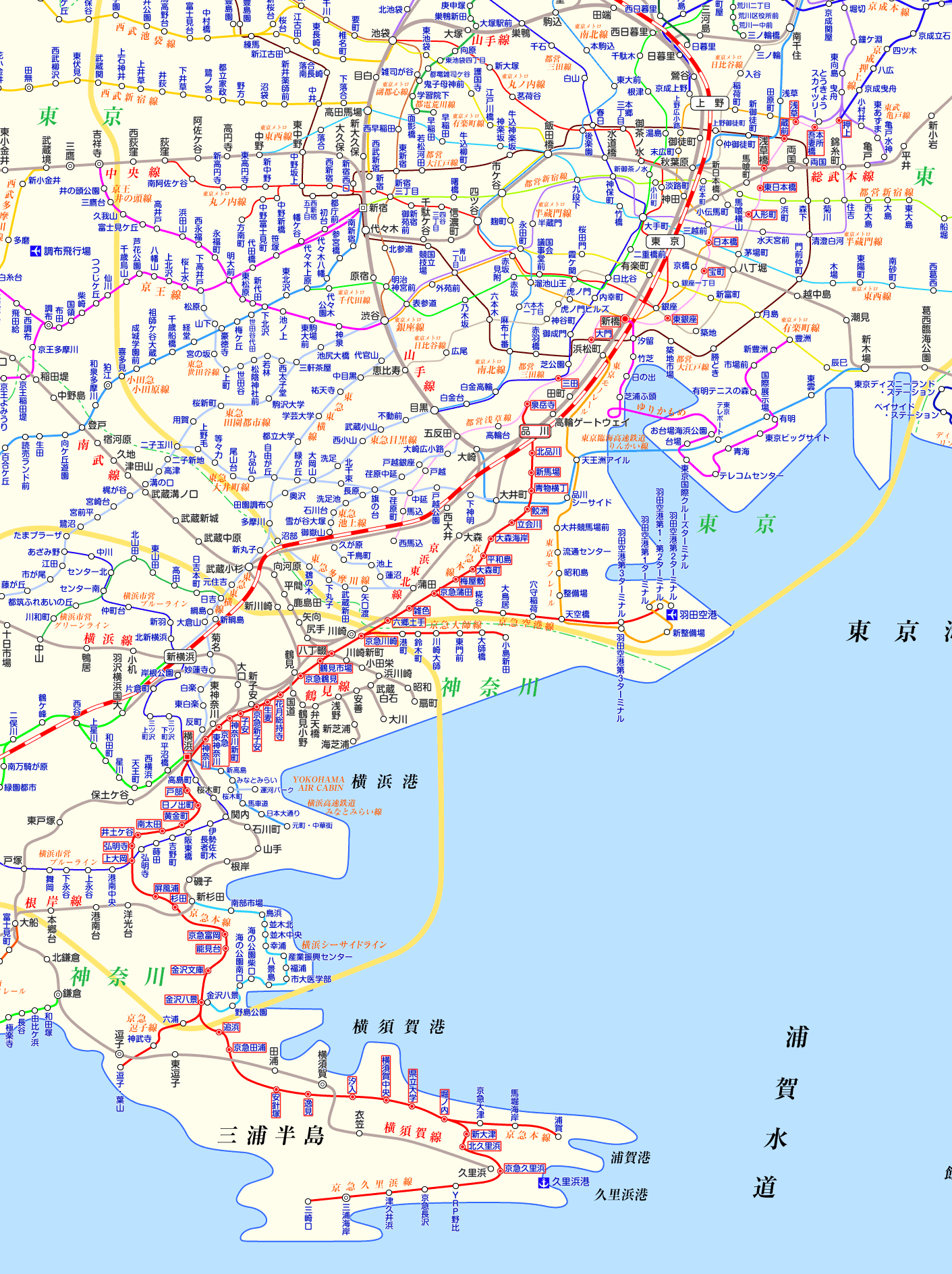 都営浅草線 京急久里浜行きの路線図