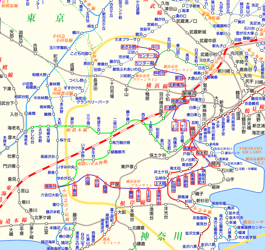 ブルーライン（横浜市営地下鉄） 湘南台行きの路線図