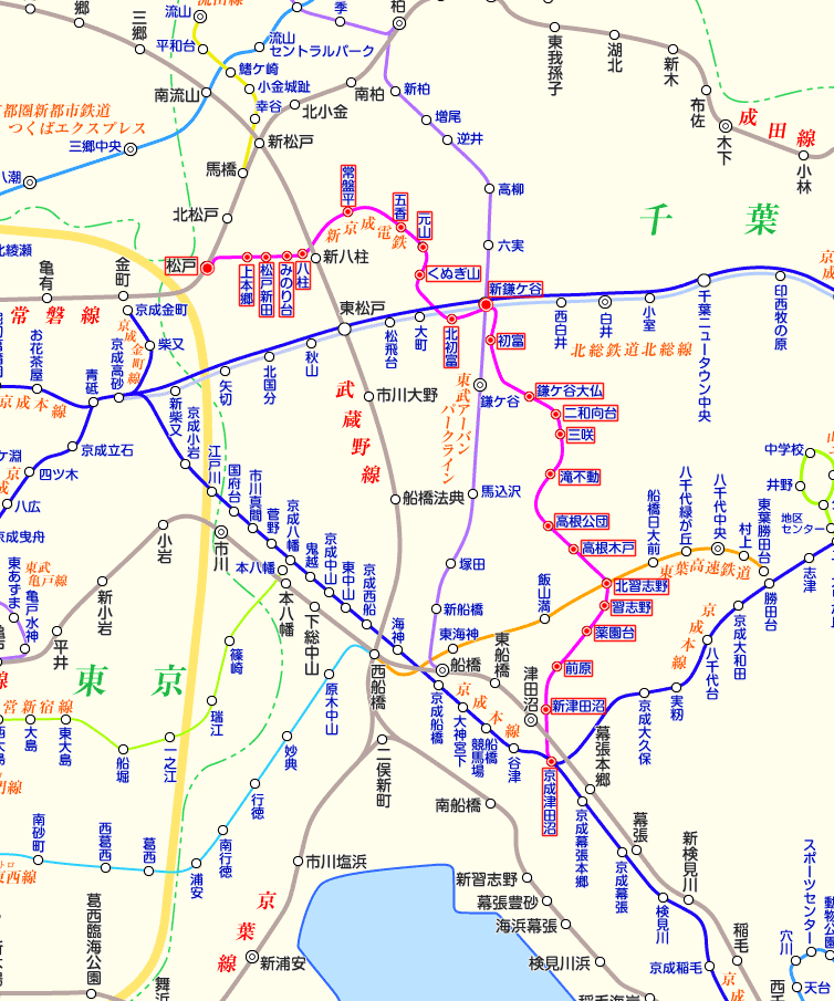 新京成線の路線図