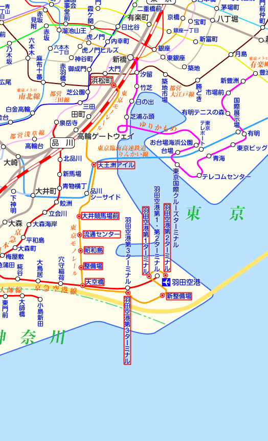 東京モノレール 羽田空港行きの路線図