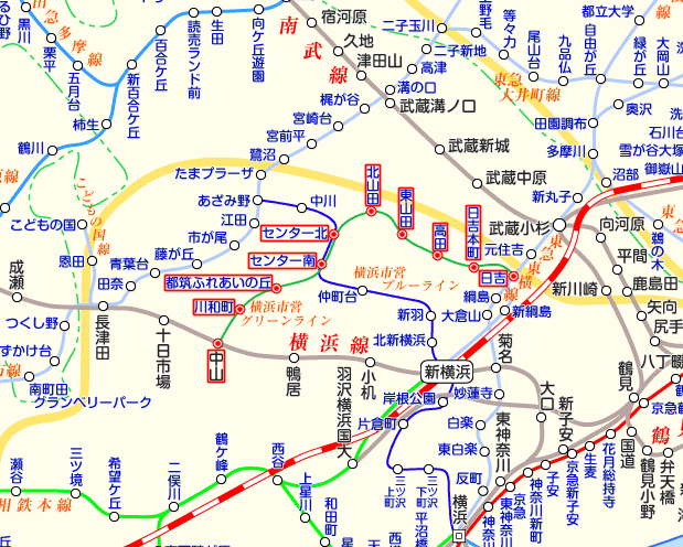 グリーンライン（横浜市営地下鉄） 中山行きの路線図
