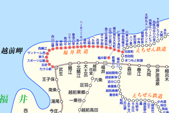 福井鉄道福武線の路線図