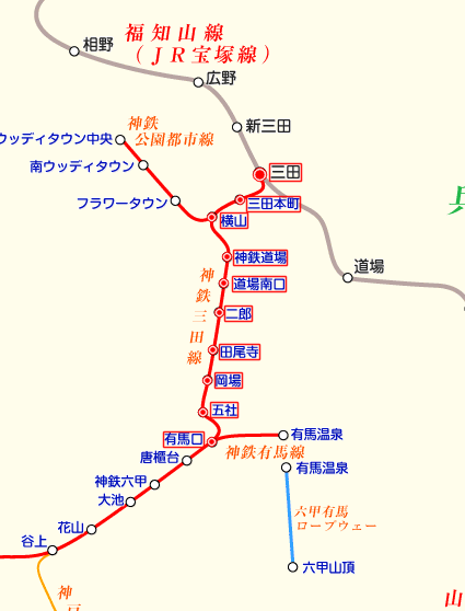 神戸電鉄三田線の路線図