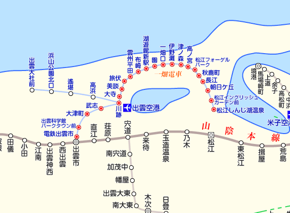一畑電車（北松江線）の路線図